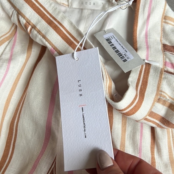 Lush cream striped linen zippered shorts brown and pinch nwt small - Picture 3 of 9